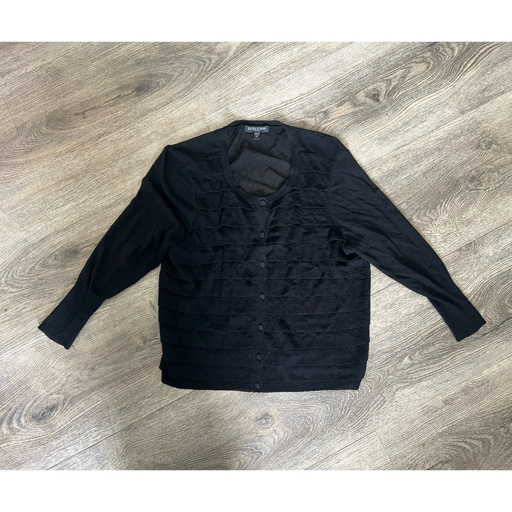 EILEEN FISHER Button Front Cardigan In Black Size Small Pettie